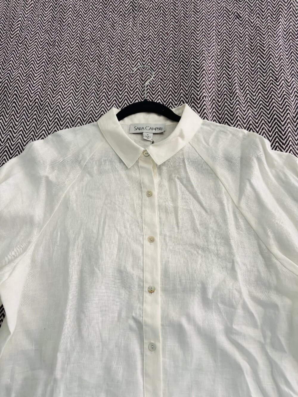 Sara Campbell Linen Blouse with Puff Sleeves, Size XL